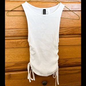 White Tank top, size XS, ribbed, ties on the side